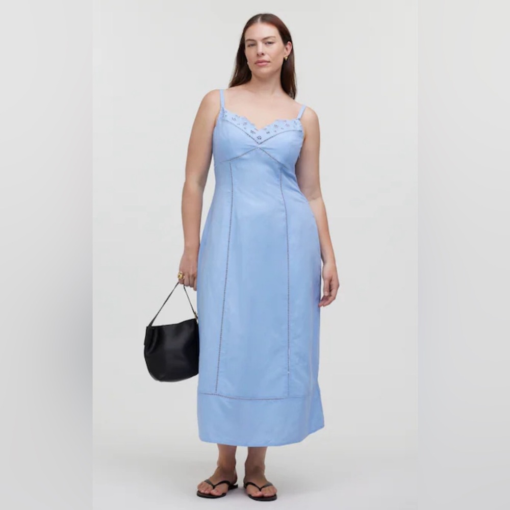 Madewell Sweetheart Sleeveless Midi Dress in Linen-Cotton Blend